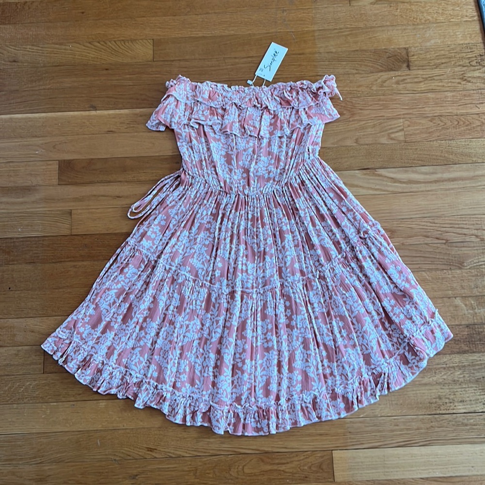 Pink strapless dress with White floral design, Medium, NEVER WORN, Marshall’s